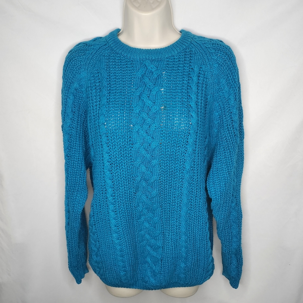 Vintage Christie & Jill Ramie Cotton Blend Blue Cable Knit Long Sleeve Sweater L
